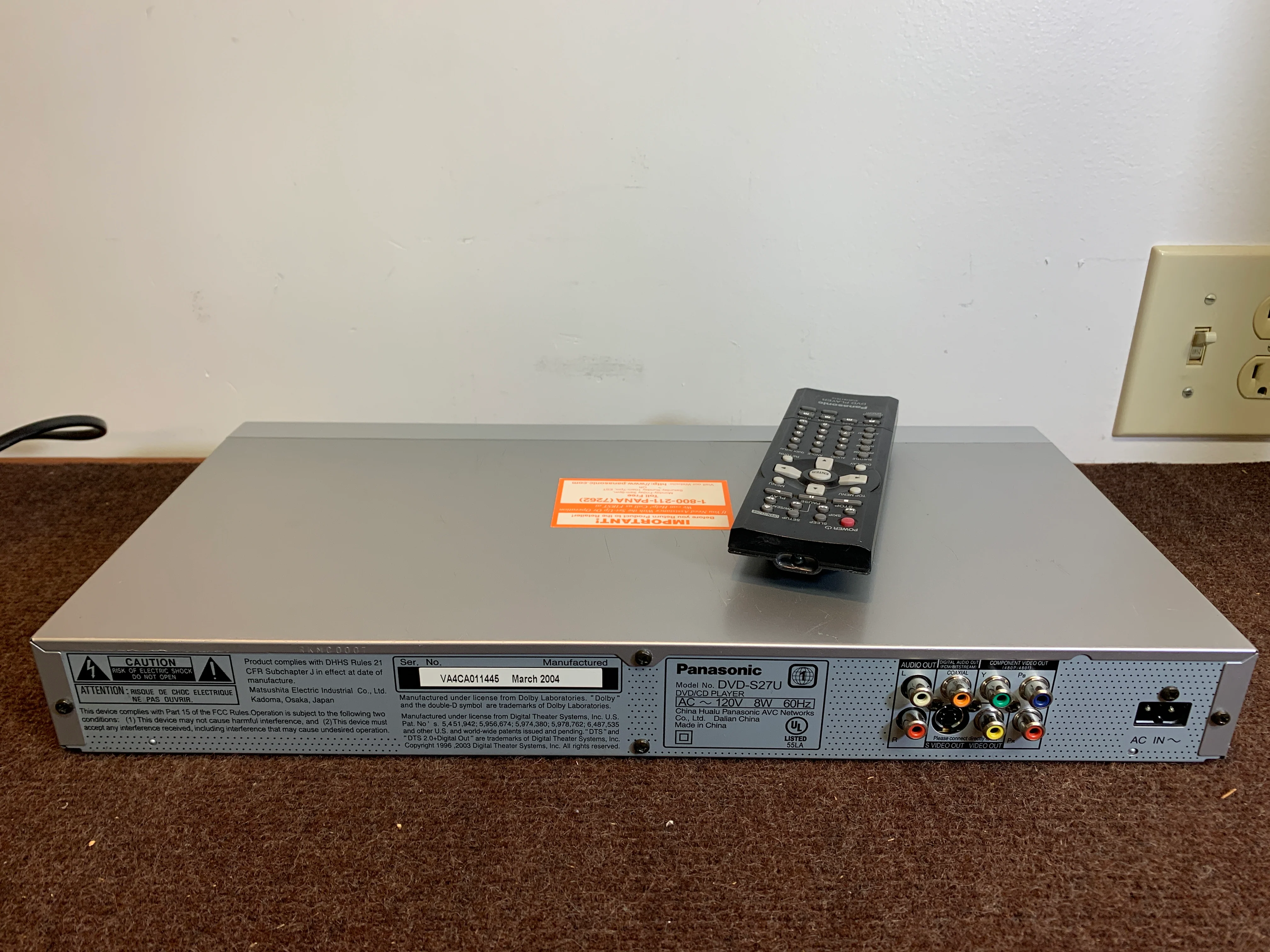 Panasonic DVD-S27 DVD/CD Player - Remote - Image 10