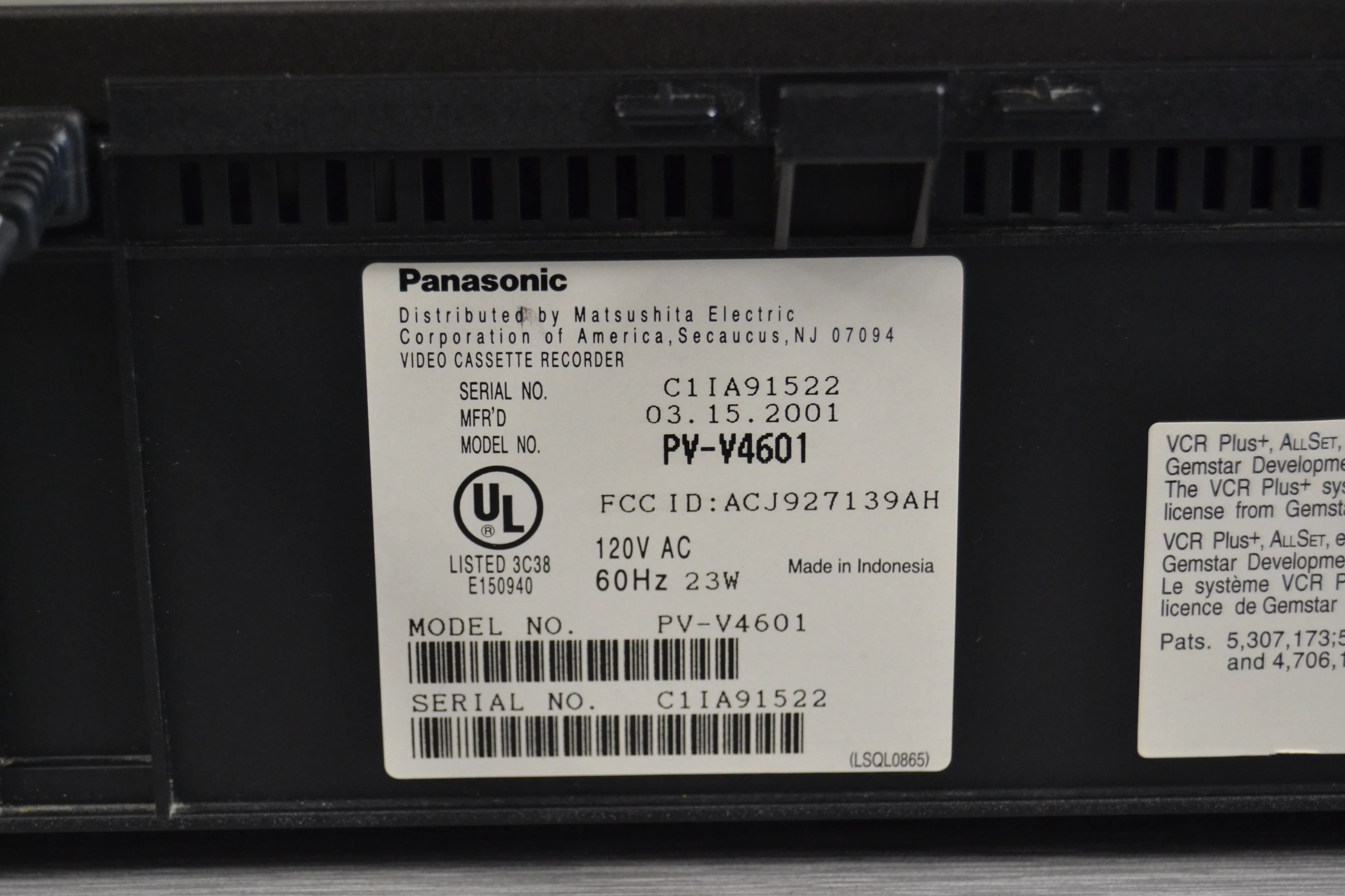 Panasonic PV-V4601 Video Cassette Recorder * Remote * Manual - Image 8