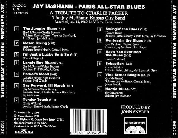 Paris All-Star Blues Featuring Jay McShann - A Tribute To Charlie Parker (CD) (Very Good Plus (VG+)) - Image 2