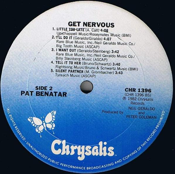 Pat Benatar - Get Nervous (LP, Album, Whi) (Very Good (VG)) - Image 4