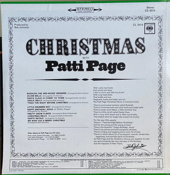 Patti Page - Christmas With Patti Page (LP, Album, Pit) (Near Mint (NM or M-)) - Image 2