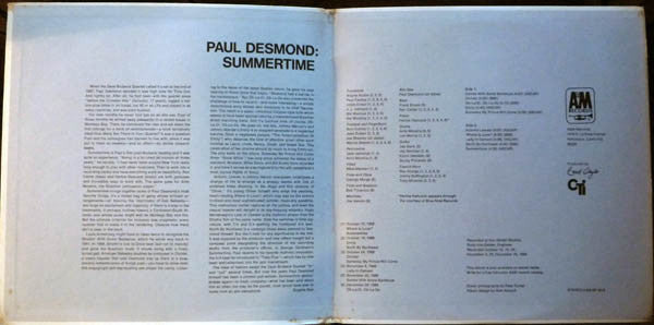 Paul Desmond - Summertime (LP, Album, Gat) (Very Good Plus (VG+)) - Image 2