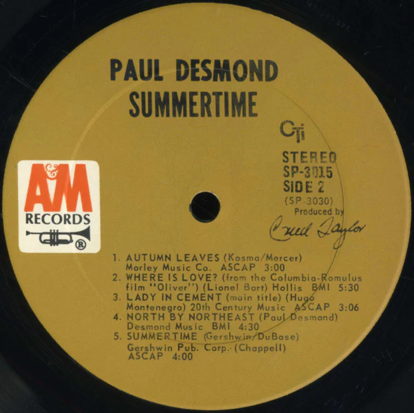 Paul Desmond - Summertime (LP, Album, Gat) (Very Good Plus (VG+)) - Image 5