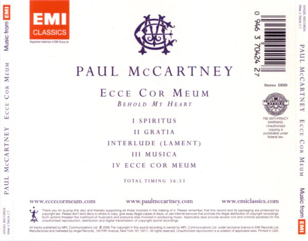 Paul McCartney - Ecce Cor Meum (CD, Album) (Mint (M)) - Image 2