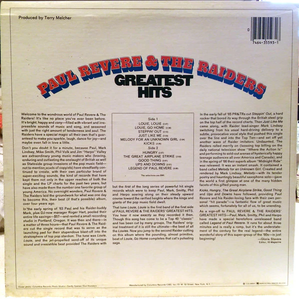 Paul Revere & The Raiders - Greatest Hits (LP, Comp, RE) (Very Good Plus (VG+)) - Image 2