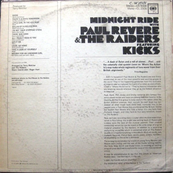 Paul Revere & The Raiders - Midnight Ride (LP, Album, Pit) (Very Good Plus (VG+)) - Image 2