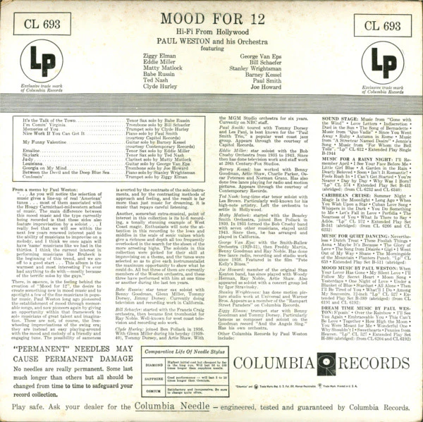 Paul Weston And His Orchestra - Mood For 12 (LP, Album) (Very Good Plus (VG+)) - Image 2