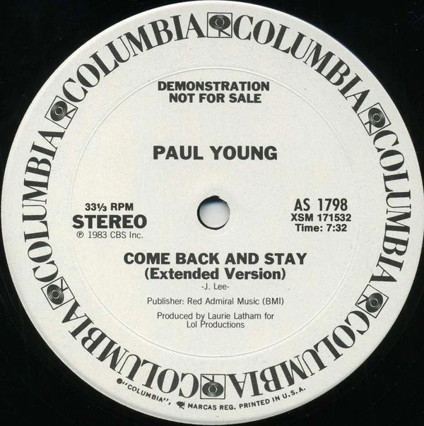 Paul Young - Come Back And Stay (12", Single, Promo) (Near Mint (NM or M-)) - Image 3