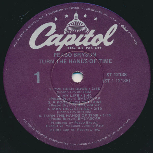 Peabo Bryson - Turn The Hands Of Time (LP, Album) (Good Plus (G+)) - Image 3