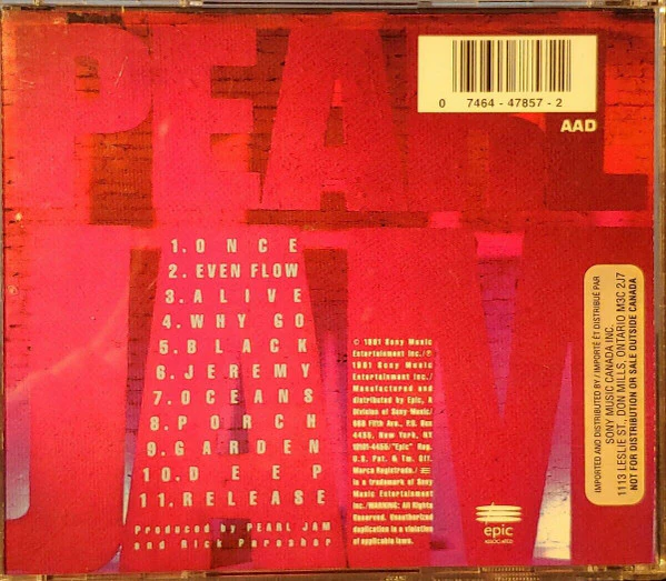 Pearl Jam - Ten (CD, Album) (Near Mint (NM or M-)) - Image 2