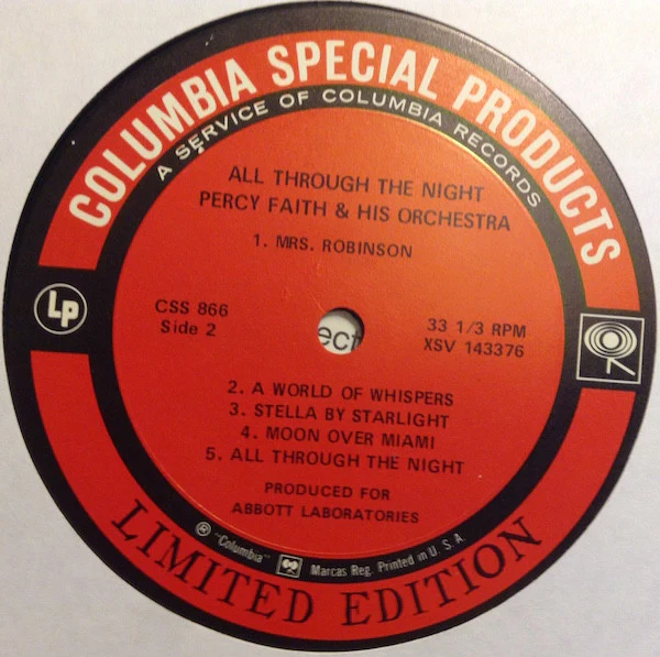 Percy Faith & His Orchestra - All Through The Night (LP, Comp, Ltd, Promo) (Near Mint (NM or M-)) - Image 4