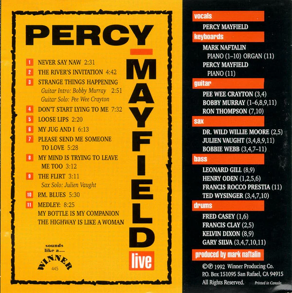 Percy Mayfield - Percy Mayfield Live (CD, Album) (Near Mint (NM or M-)) - Image 5