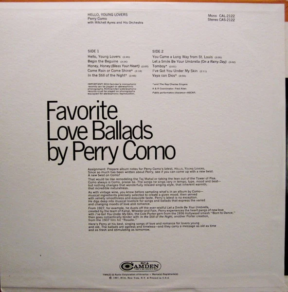 Perry Como - Hello, Young Lovers (LP, Comp) (Mint (M)) - Image 2
