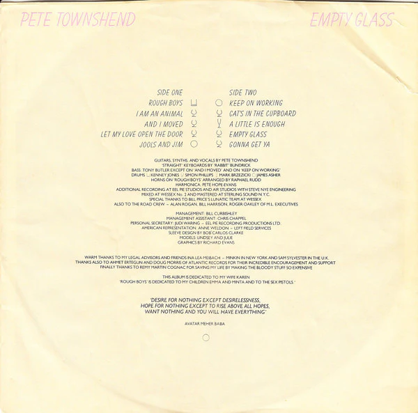Pete Townshend - Empty Glass (LP, Album, SP ) (Near Mint (NM or M-)) - Image 5