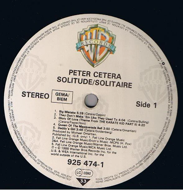 Peter Cetera - Solitude / Solitaire (LP, Album) (Very Good Plus (VG+)) - Image 3