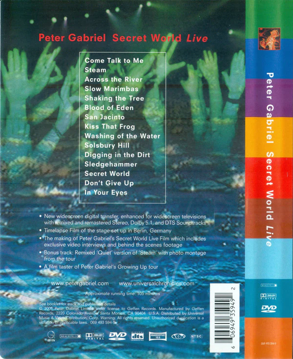 Peter Gabriel - Secret World Live (DVD, RM, Multichannel, NTSC, 5.1) (Very Good Plus (VG+)) - Image 2