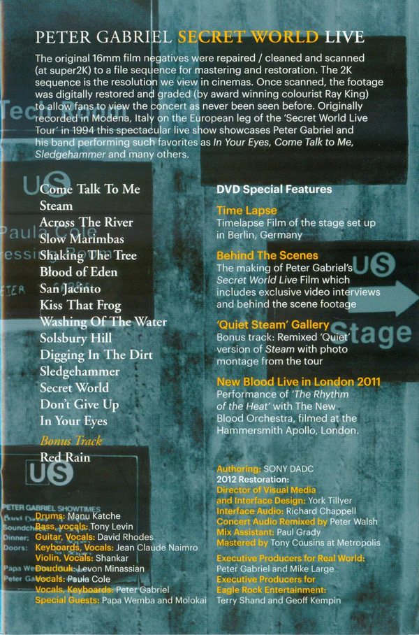 Peter Gabriel - Secret World Live (DVD, RM, Multichannel, NTSC, 5.1) (Very Good Plus (VG+)) - Image 5