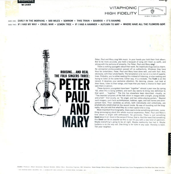 Peter, Paul & Mary - Peter, Paul And Mary (LP, Album, Mono) (Good Plus (G+)) - Image 2