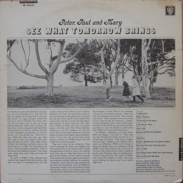 Peter, Paul And Mary* - See What Tomorrow Brings (LP, Mono, Pit) (Near Mint (NM or M-)) - Image 2