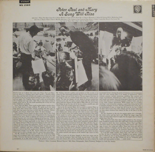 Peter, Paul & Mary - A Song Will Rise (LP, Album, RP) (Very Good (VG)) - Image 2