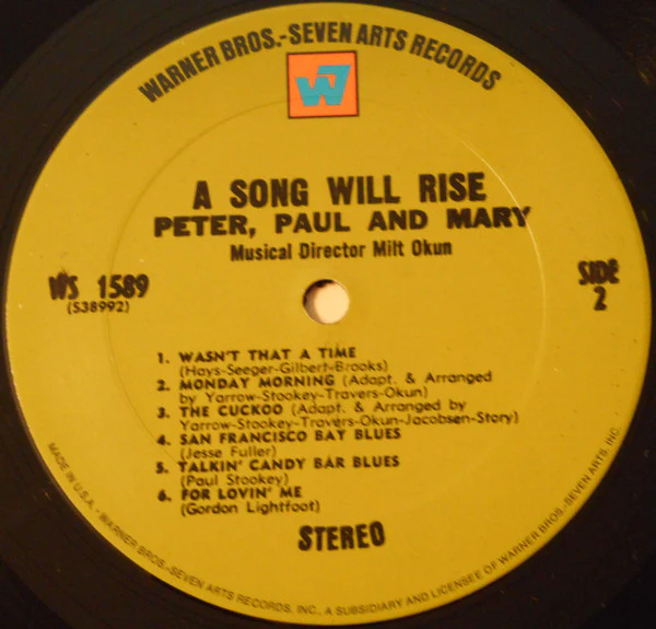 Peter, Paul & Mary - A Song Will Rise (LP, Album, RP) (Very Good (VG)) - Image 4