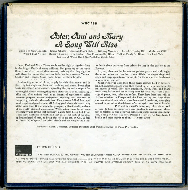 Peter, Paul & Mary - A Song Will Rise (Reel, 4tr Stereo, 7" Reel, Album, Amp) (Very Good (VG)) - Image 2