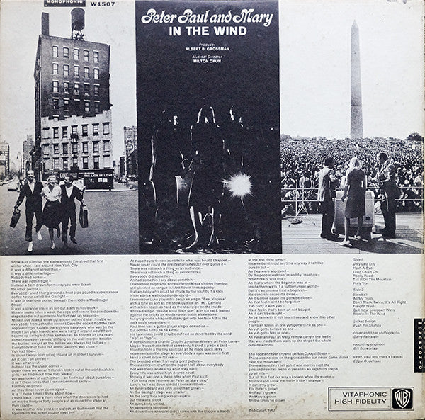 Peter, Paul & Mary - In The Wind (LP, Album, Mono) (Very Good (VG)) - Image 2