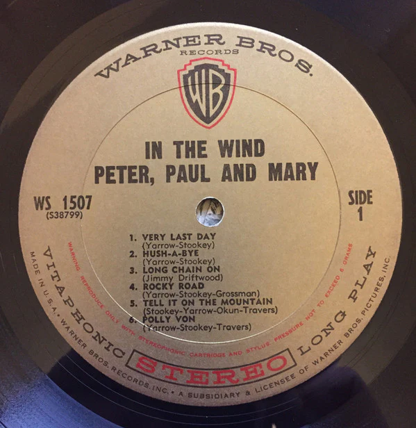 Peter, Paul & Mary - In The Wind (LP, Album, Pit) (Very Good (VG)) - Image 3