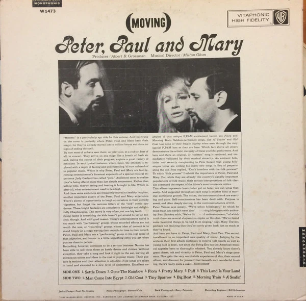 Peter, Paul & Mary - (Moving) (LP, Album, Mono, RE) (Very Good (VG)) - Image 2