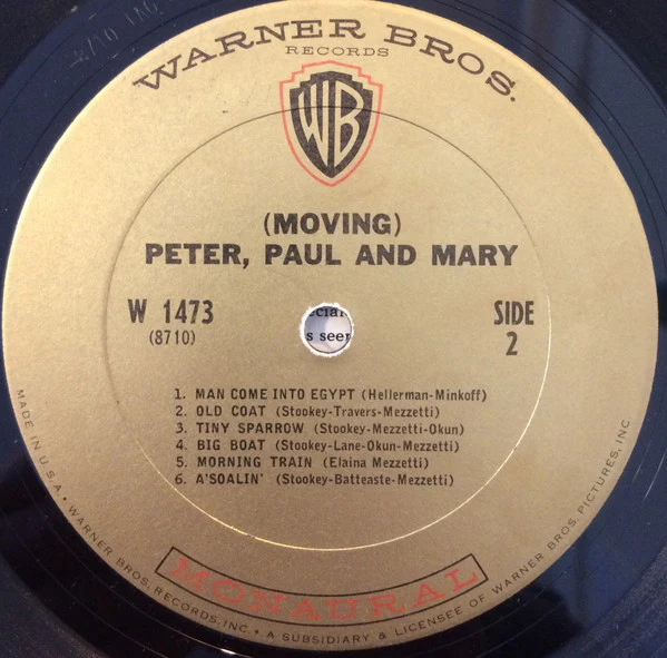 Peter, Paul & Mary - (Moving) (LP, Album, Mono, RE) (Very Good (VG)) - Image 4