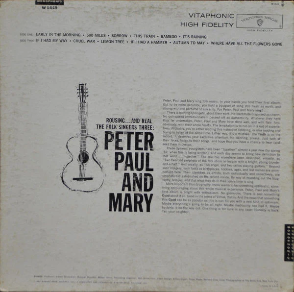 Peter, Paul & Mary - Peter, Paul And Mary (LP, Album, Mono) (Very Good (VG)) - Image 2