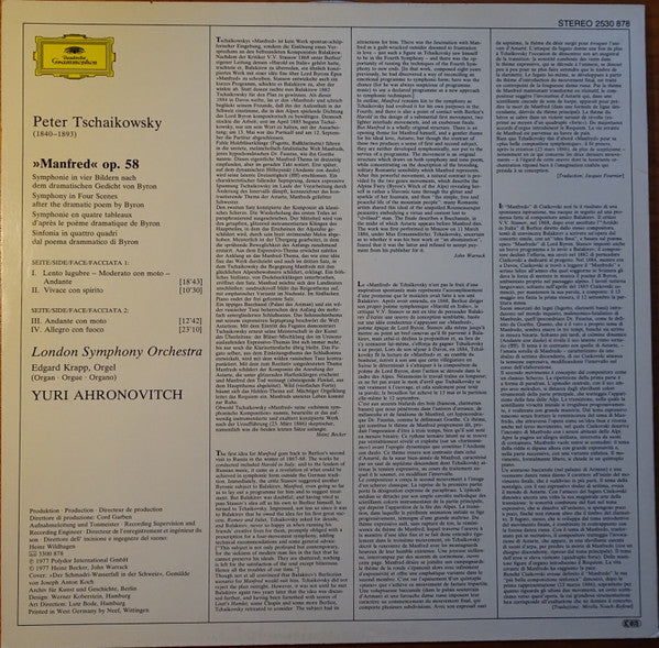 Pyotr Ilyich Tchaikovsky - London Symphony Orchestra · Yuri Ahronovitch - Manfred (Symphonie In Vier Bildern) (LP) (Near Mint (NM or M-)) - Image 2