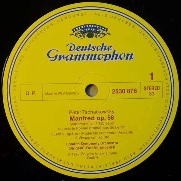 Pyotr Ilyich Tchaikovsky - London Symphony Orchestra · Yuri Ahronovitch - Manfred (Symphonie In Vier Bildern) (LP) (Near Mint (NM or M-)) - Image 3