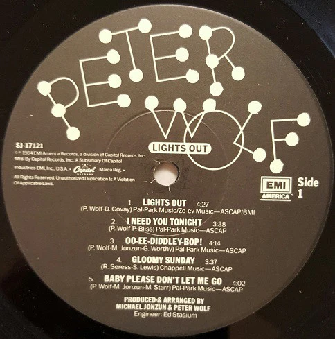 Peter Wolf - Lights Out (LP, Album, Jac) (Very Good (VG)) - Image 3