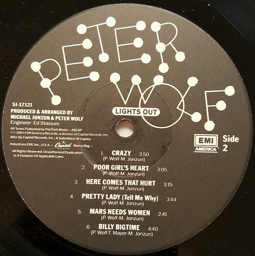 Peter Wolf - Lights Out (LP, Album, Jac) (Very Good (VG)) - Image 4