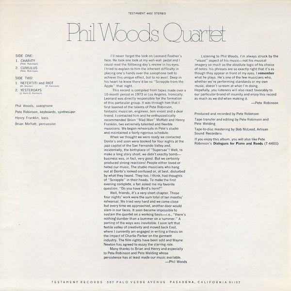 Phil Woods Quartet* - New Music By The New Phil Woods Quartet (LP, Album) (Very Good Plus (VG+)) - Image 2