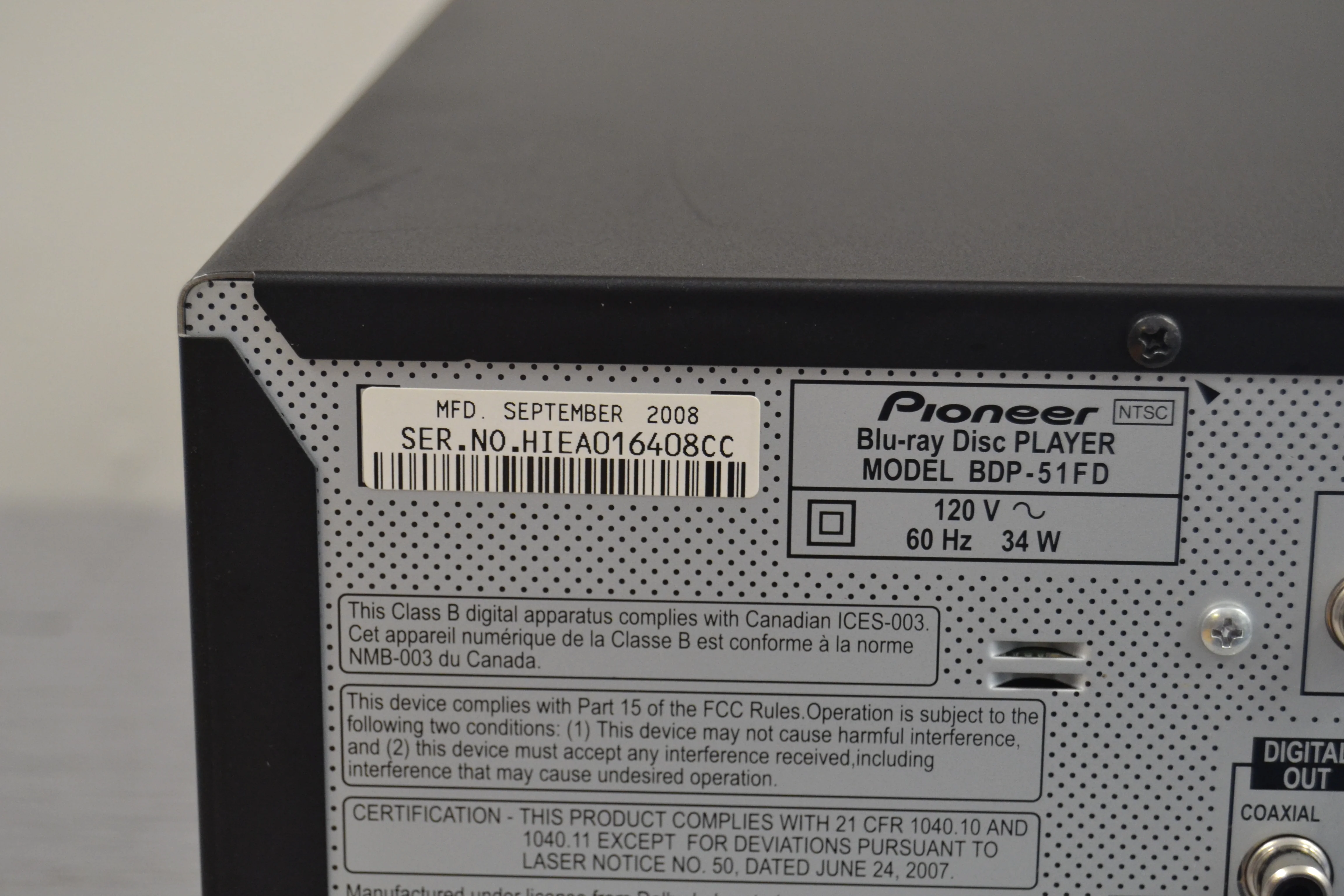 Pioneer BDP-51FP Blu-Ray Disc Player (2008) - Image 13
