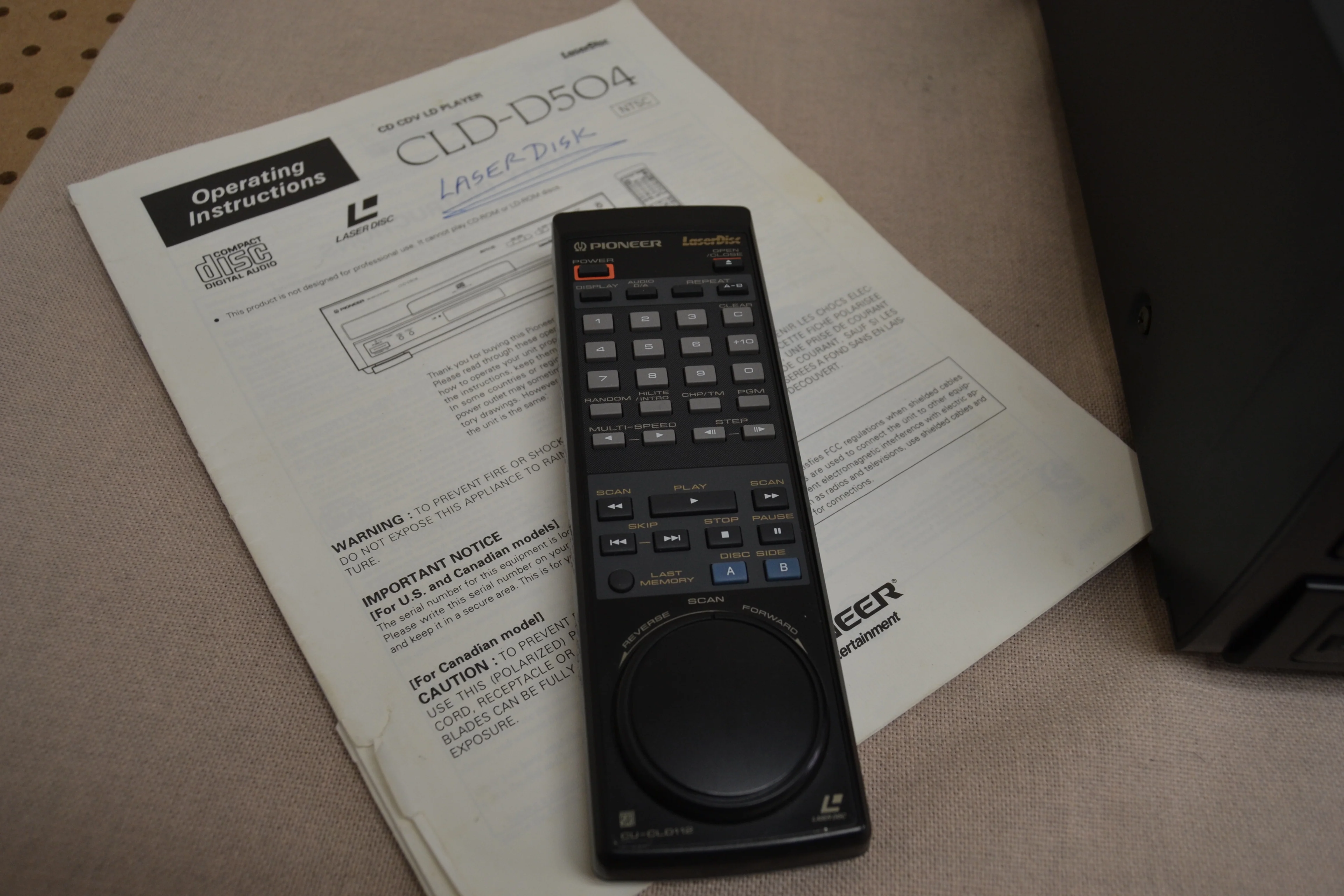 Pioneer CLD-D504 LaserDisc Player * A/B Side * Remote Control * Manual - Image 7