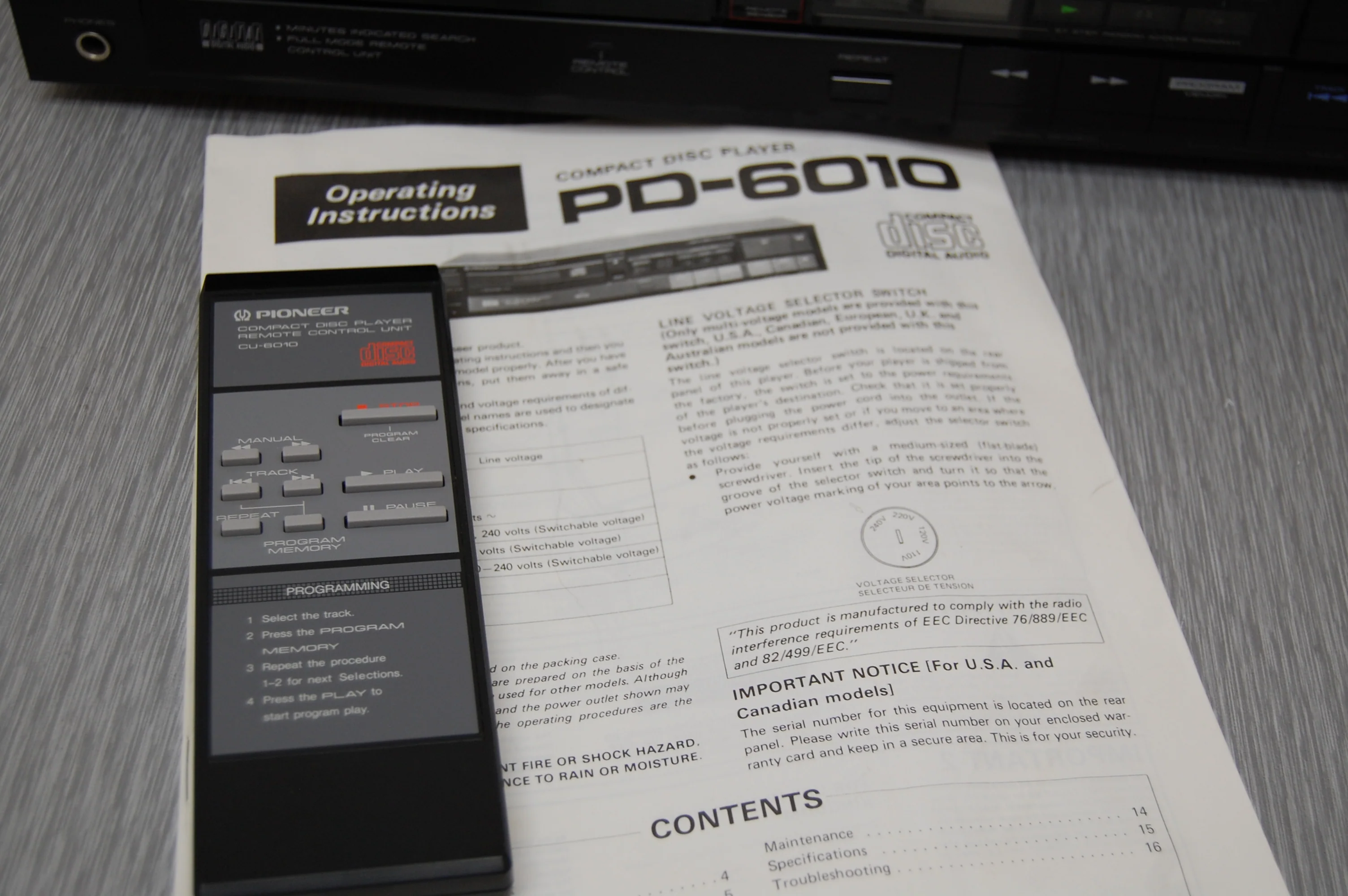 Pioneer PD-6010 Single CD Player * Remote * Manual * 1985 - Image 6