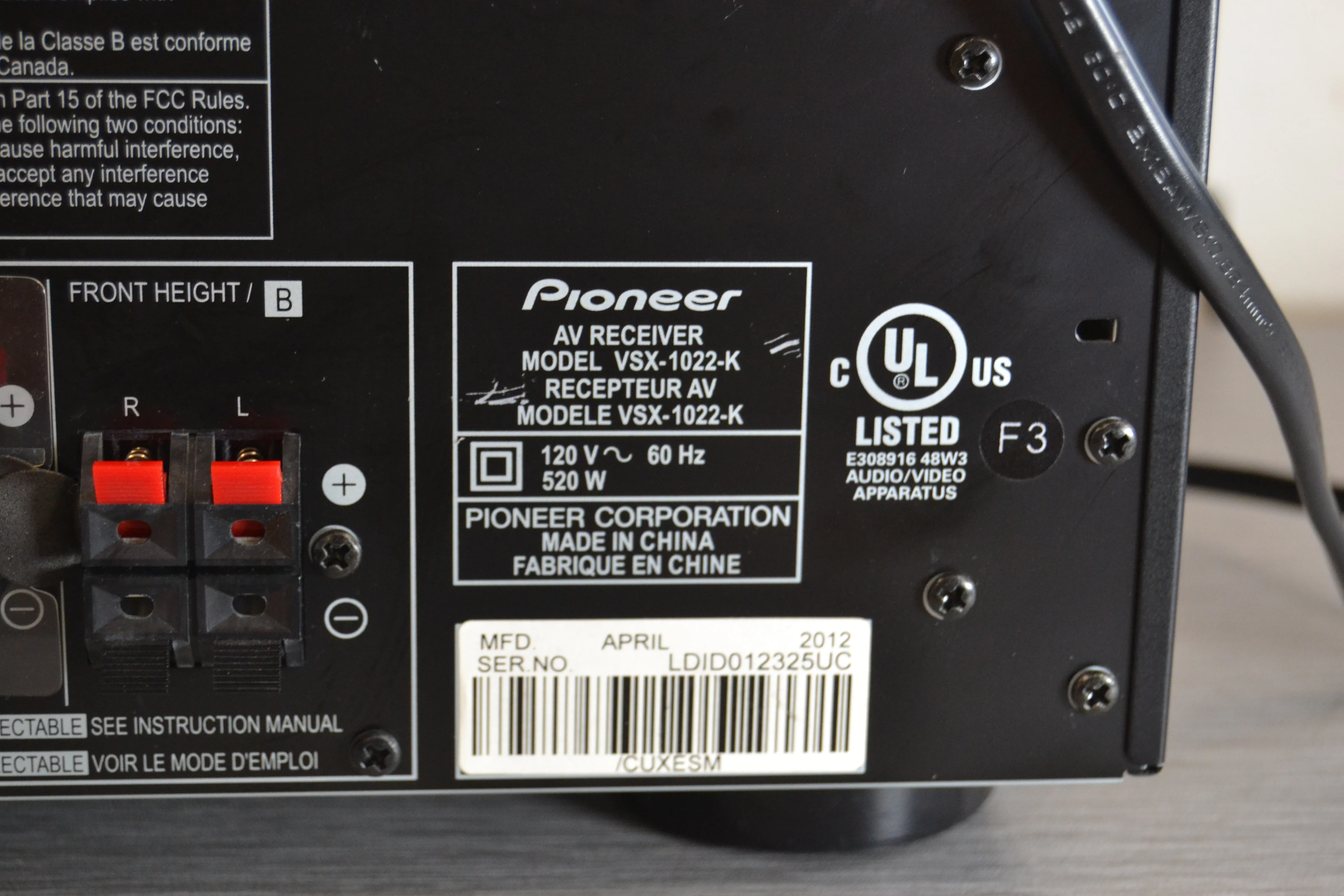 Pioneer VSX-1022 Stereo Receiver * NO Remote - Image 12
