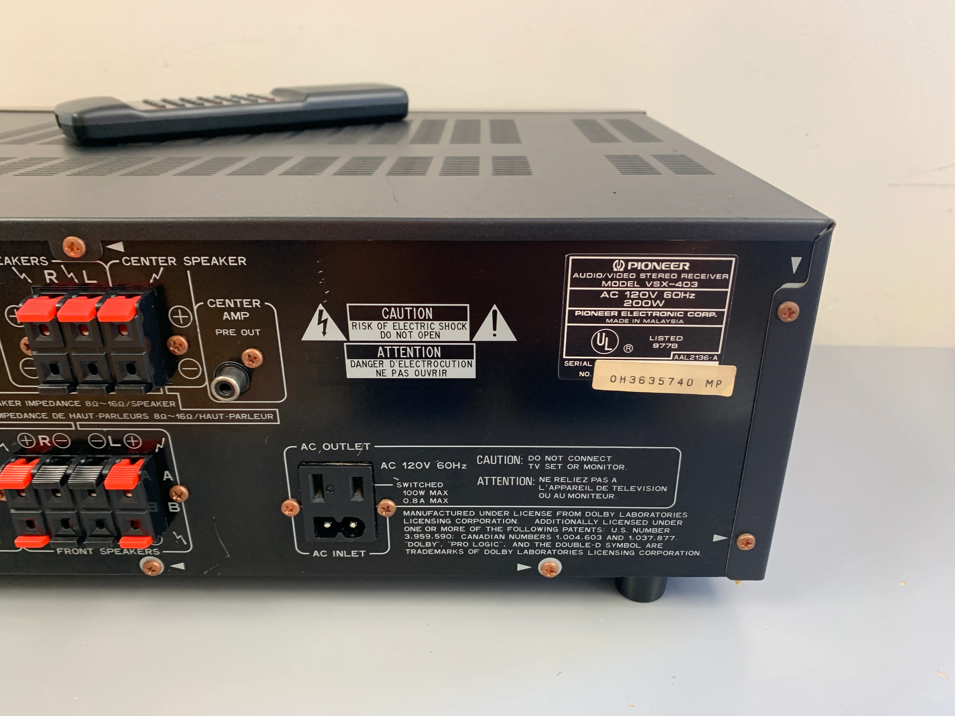 Pioneer VSX-403 Stereo receiver * 1994 * 65W * Remote - Image 11