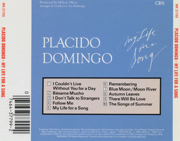 Placido Domingo - My Life For A Song (CD, Album, RE) (Very Good Plus (VG+)) - Image 2