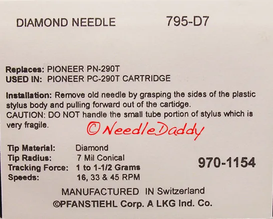 0795-D7 Pfanstiehl * Pioneer PN-290T Stylus - Image 2
