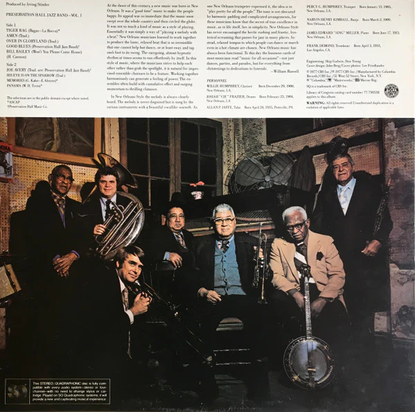 Preservation Hall Jazz Band - New Orleans, Volume 1 (LP, Quad) (Near Mint (NM or M-)) - Image 2