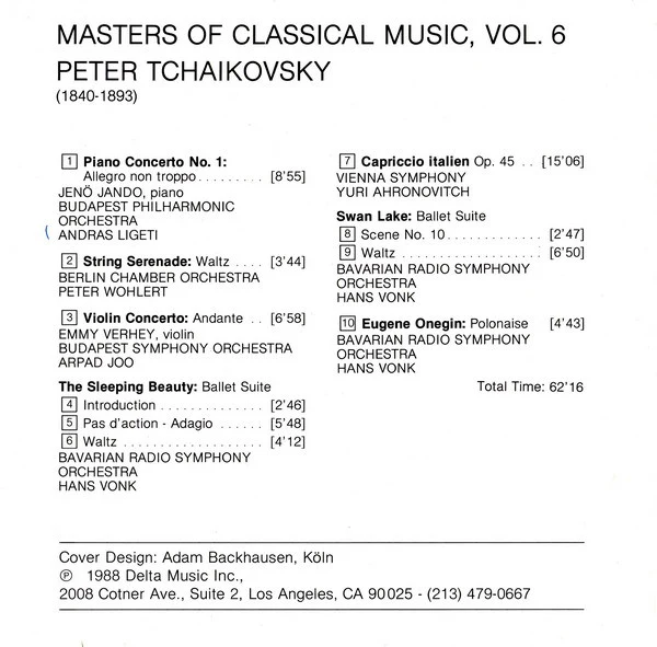 Pyotr Ilyich Tchaikovsky - Masters Of Classical Music, Vol.6: Tchaikovsky (CD, Comp) (Near Mint (NM or M-)) - Image 4