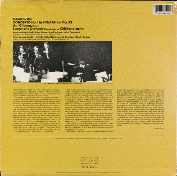 Pyotr Ilyich Tchaikovsky, Van Cliburn, Kiril Kondrashin - Concerto No. 1 (LP, Album, RE, RM, Hal) (Very Good Plus (VG+)) - Image 2
