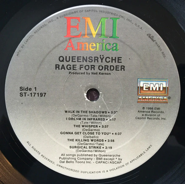 Queensrÿche - Rage For Order (LP, Album, Bla) (Near Mint (NM or M-)) - Image 3