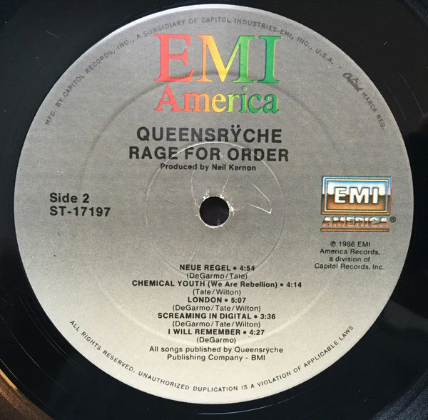 Queensrÿche - Rage For Order (LP, Album, Bla) (Near Mint (NM or M-)) - Image 4