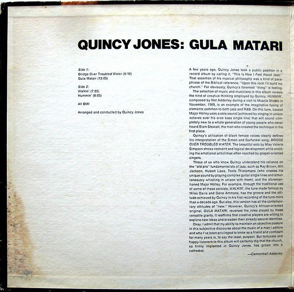Quincy Jones - Gula Matari (LP, Album, Pit) (Very Good Plus (VG+)) - Image 2