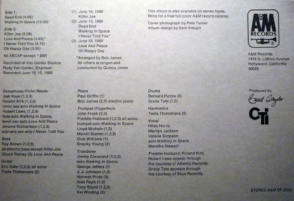 Quincy Jones - Walking In Space (LP, Album, Pit) (Good Plus (G+)) - Image 3